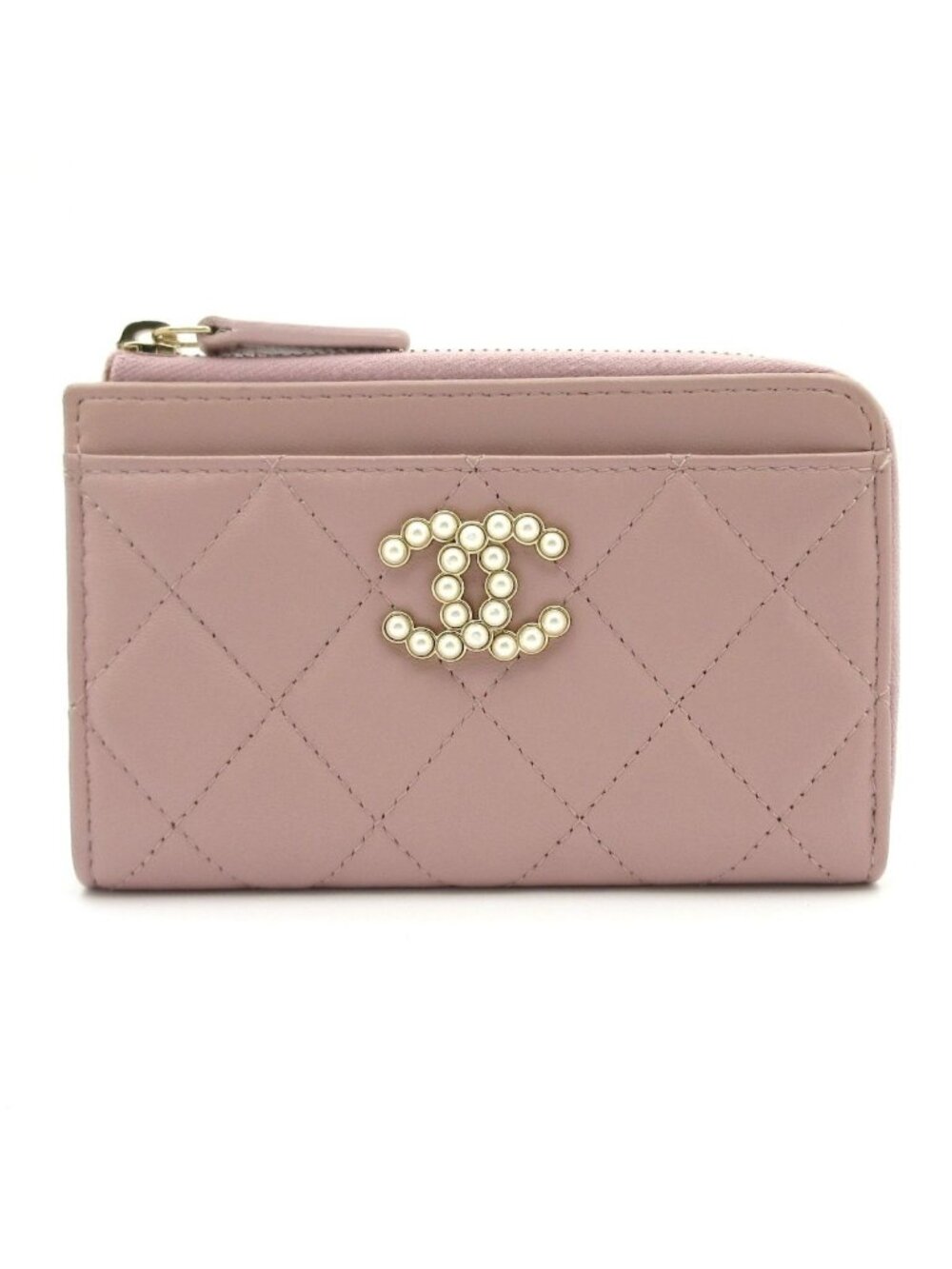 Chanel Coin Purse Quilted Pink White Gold CC Logo with Card Case L-shaped